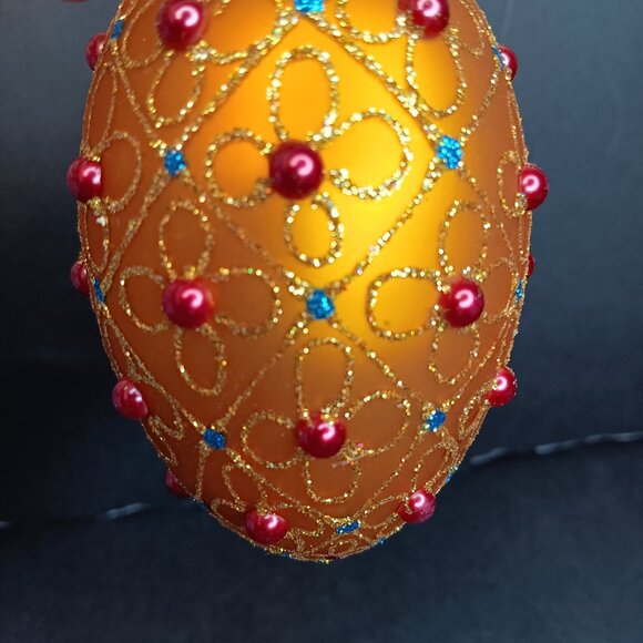 Vtg. Bestpysanky Christmas Ornament Jeweled Cross Gold Tone Blown Glass Ukraine - Picture 2 of 6